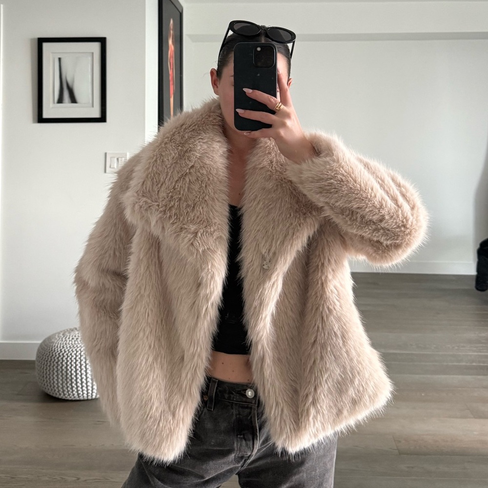 Women's Cream Faux Fur Jacket